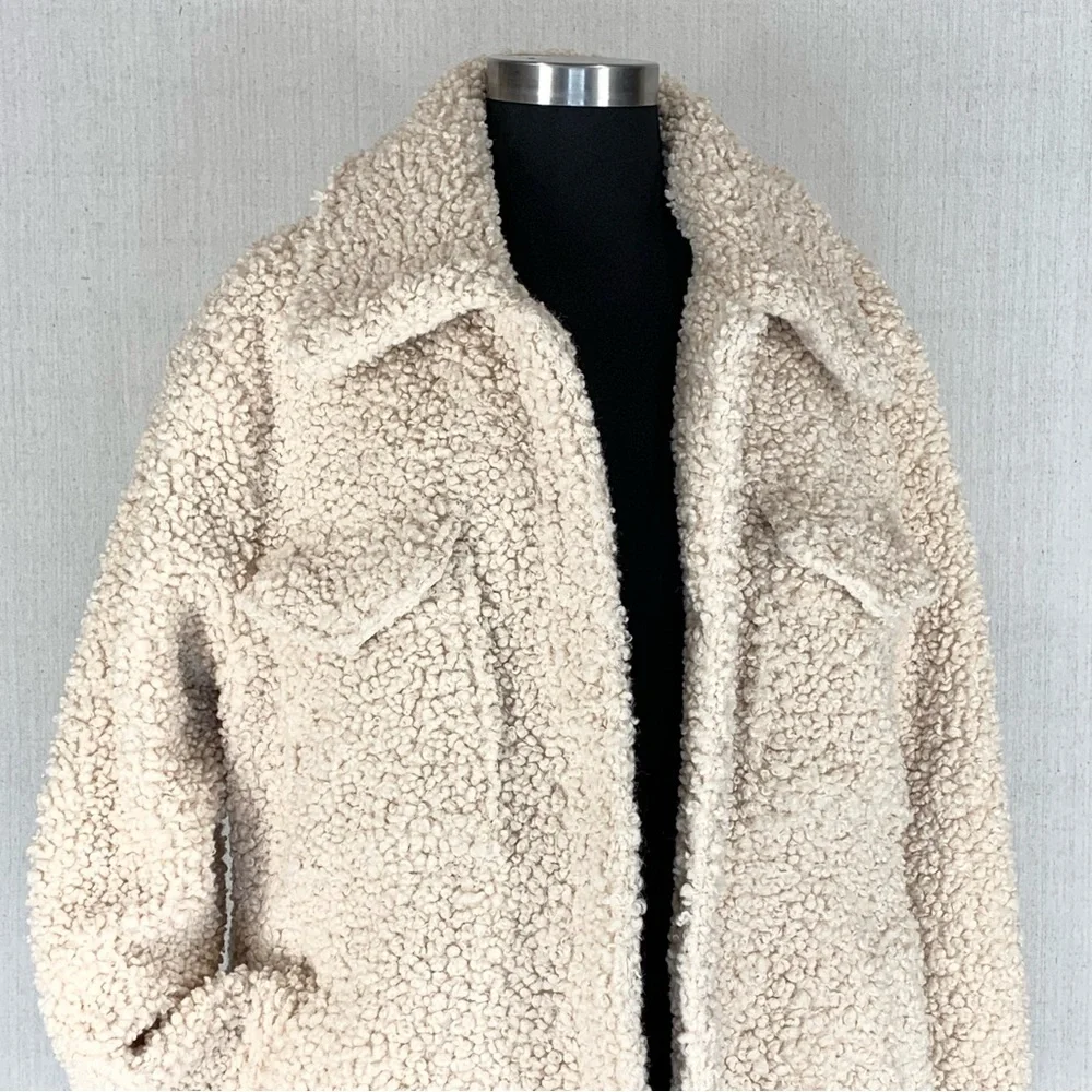 Knox Rose~Women’s Cream Sherpa/Teddy Snap Front Collared Jacket/Coat~Sz S - Picture 2 of 14
